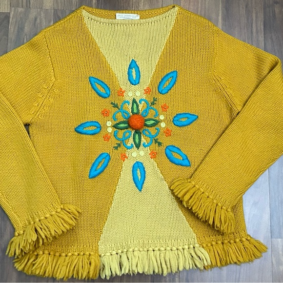 Vintage 1960's Russ Ladies Hong Kong Wool Mustard Sweater Size L - Picture 4 of 10